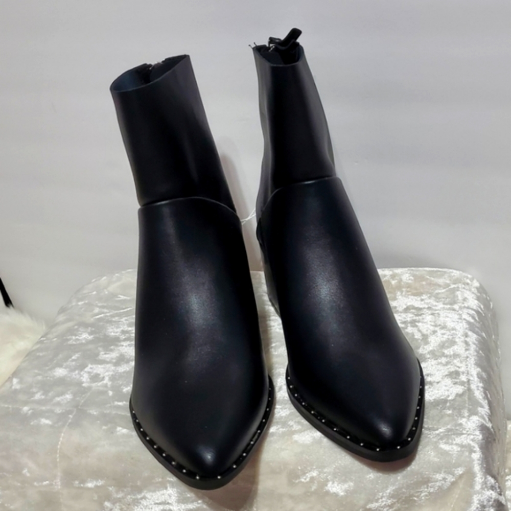 American Eagle Black Stud Leather Mid Calf Boot